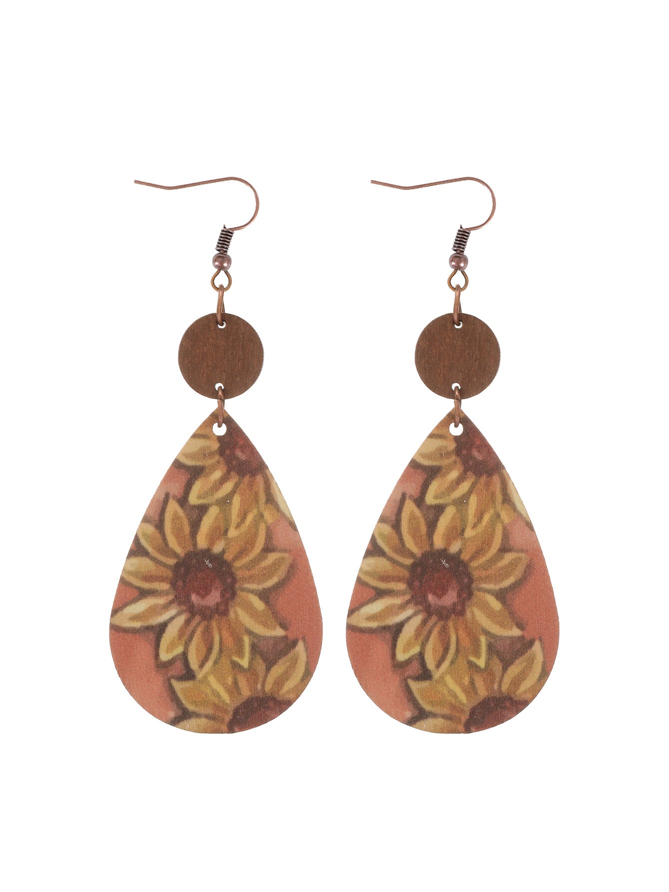 Wholesale Western style cactus sunflower earrings wooden earrings